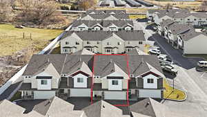 Aerial perspective of suburban area