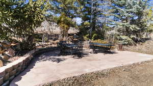 View of patio featuring outdoor dining area