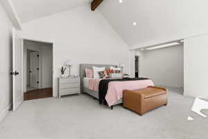 Bedroom featuring light carpet and recessed lighting
