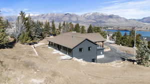 Drone / aerial view of a mountain backdrop
