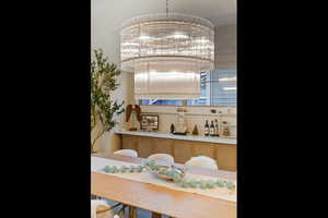 Bathroom with suspended lighting