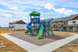 Communal playground featuring a residential view