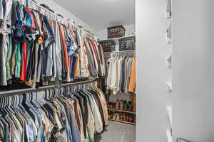 Walk in closet with carpet