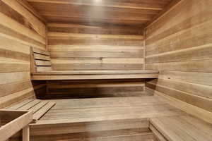 Community Sauna with wooden ceiling and wooden walls