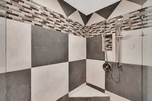 Master bathroom with tiled shower