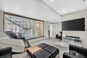 Living room featuring carpet floors