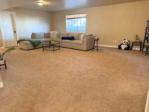 Living room featuring carpet flooring and baseboards