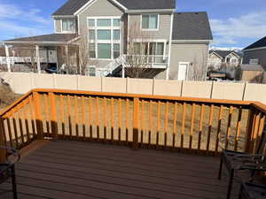 Deck featuring a residential view and a fenced backyard