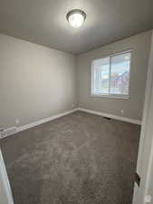Unfurnished room featuring carpet flooring and a textured ceiling