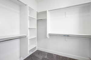 Walk in closet featuring carpet flooring
