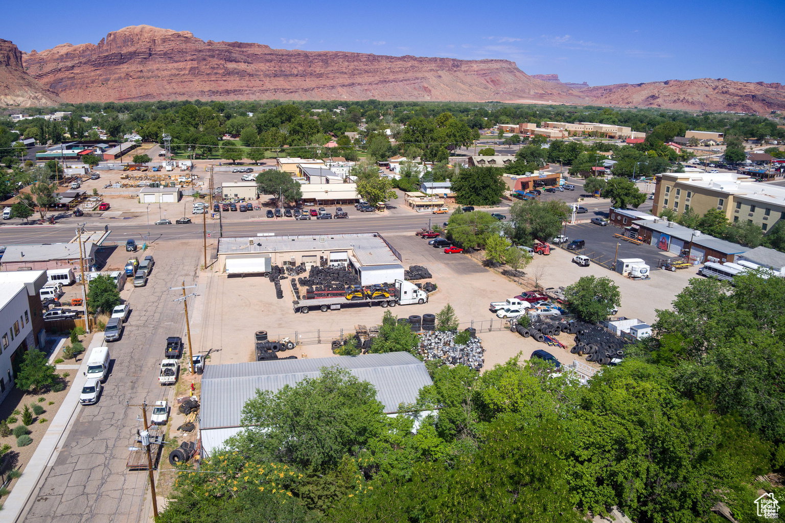 Drone / aerial view of a mountainous background