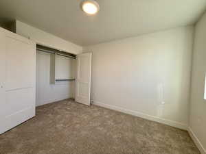 Unfurnished bedroom with carpet floors and a closet
