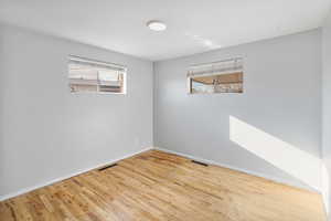 Empty room featuring light wood-type flooring and plenty of natural light