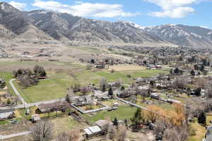 Drone / aerial view of a mountain backdrop