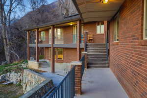 Property entrance with brick siding