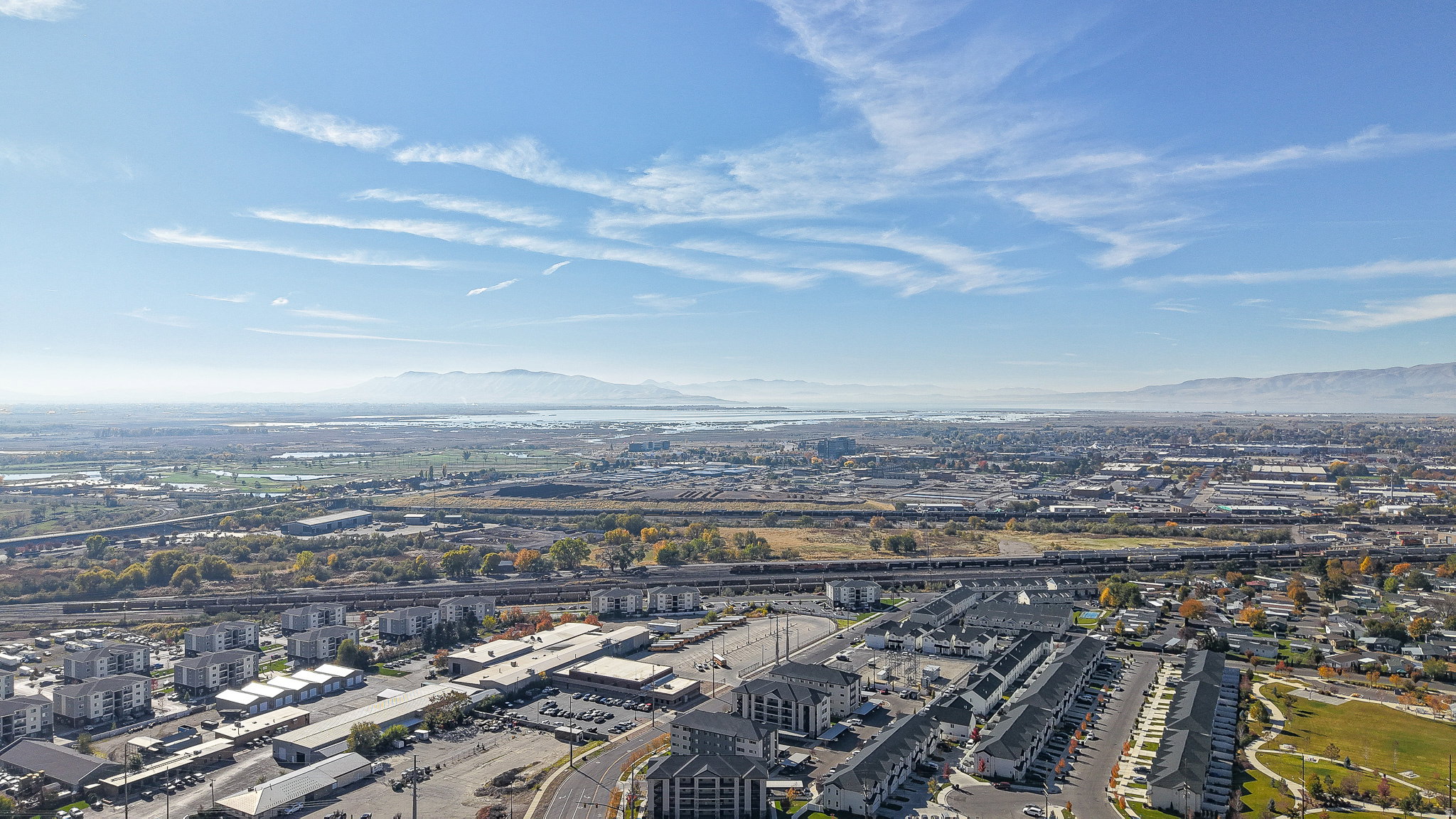 Bird's eye view of a mountainous background
