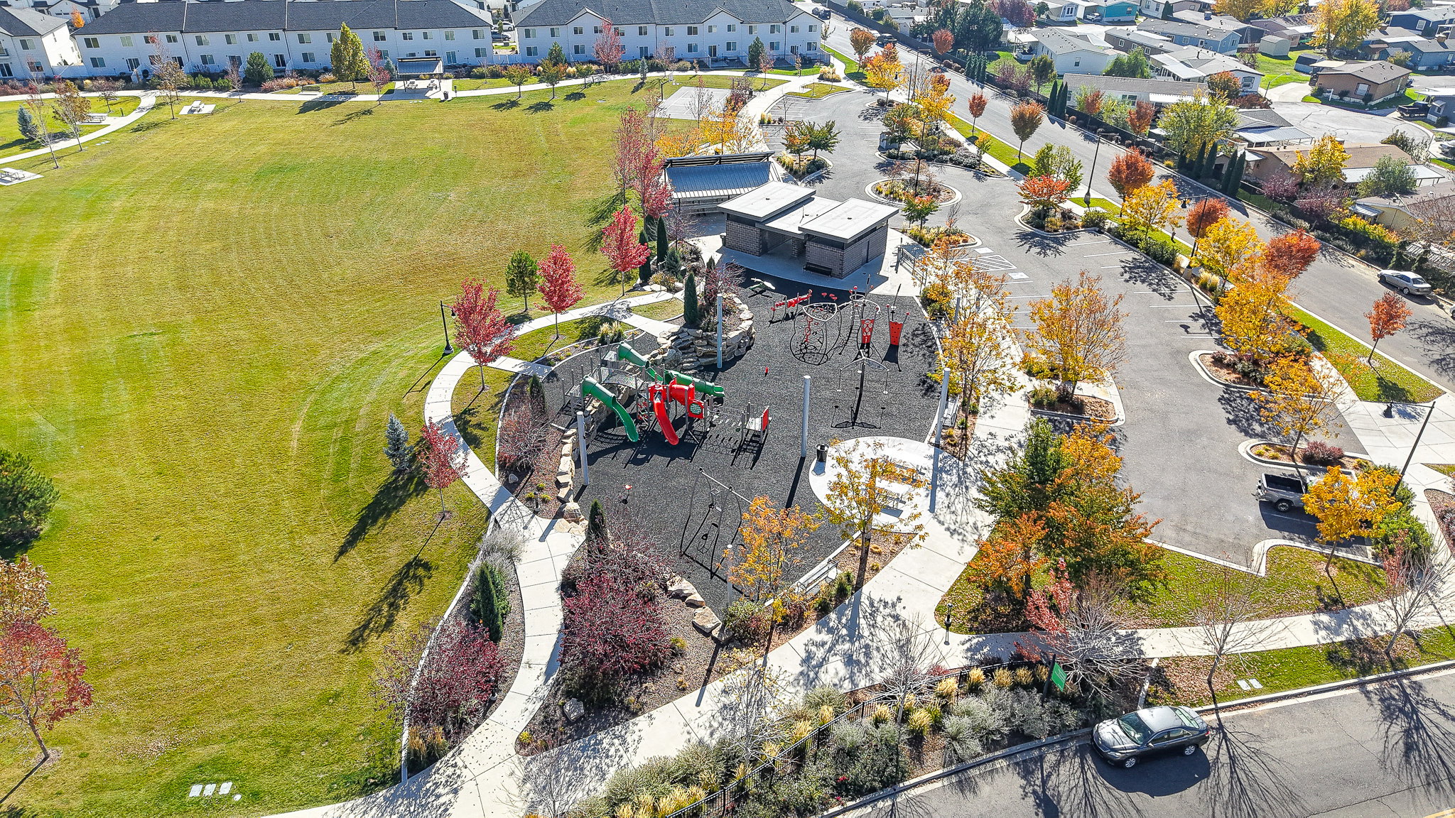Aerial perspective of suburban area