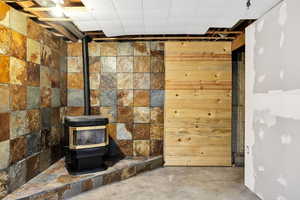 Pellet stove in basement