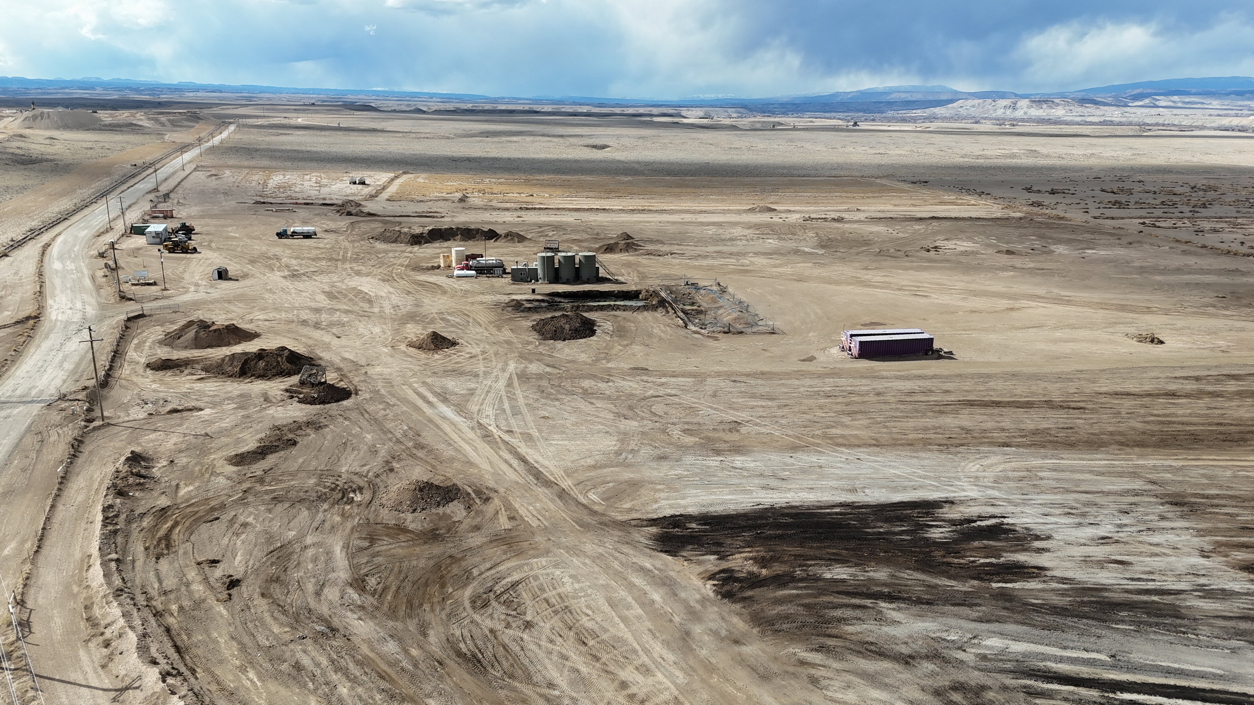 Aerial view of sparsely populated area with a desert landscape