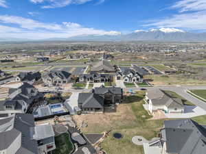 Aerial perspective of suburban area featuring mountains