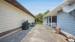 View of patio with a sneak peak at the covered area