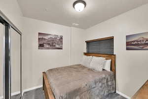 Bedroom with carpet floors and a closet