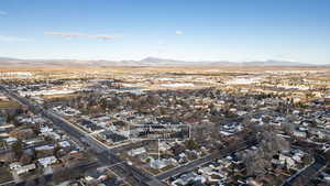 Aerial perspective of suburban area featuring mountains