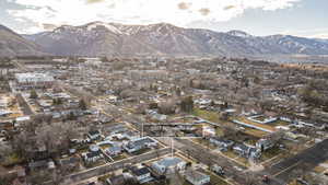 Bird's eye view of a mountainous background