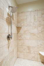 Bathroom view of a tile shower