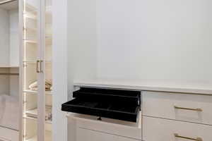 Custom Closet features including jewelry drawers