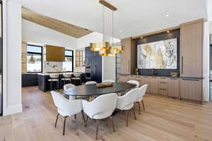 Ideal Dining and Extended Kitchen Space with built in Wet Bar offering multiple Beverage Fridges, Ice Maker, and Wine Fridge