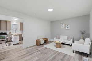 Living room featuring light wood-style floors