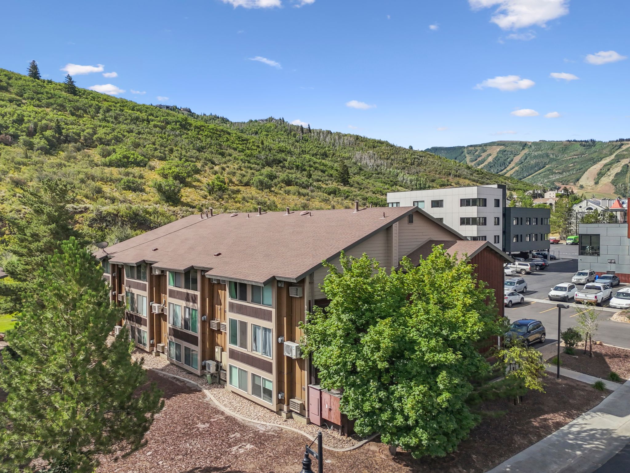 Drone / aerial view of a mountainous background