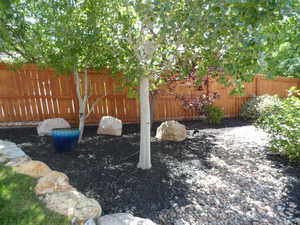 View of fenced backyard