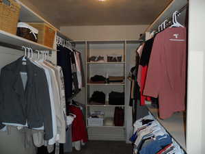 Walk in closet with dark carpet