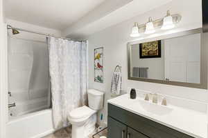 Full bathroom featuring vanity and shower / bath combo