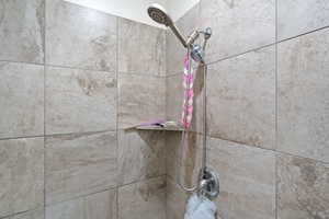 Bathroom view of a tile shower