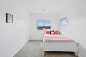 Bedroom with carpet and multiple windows