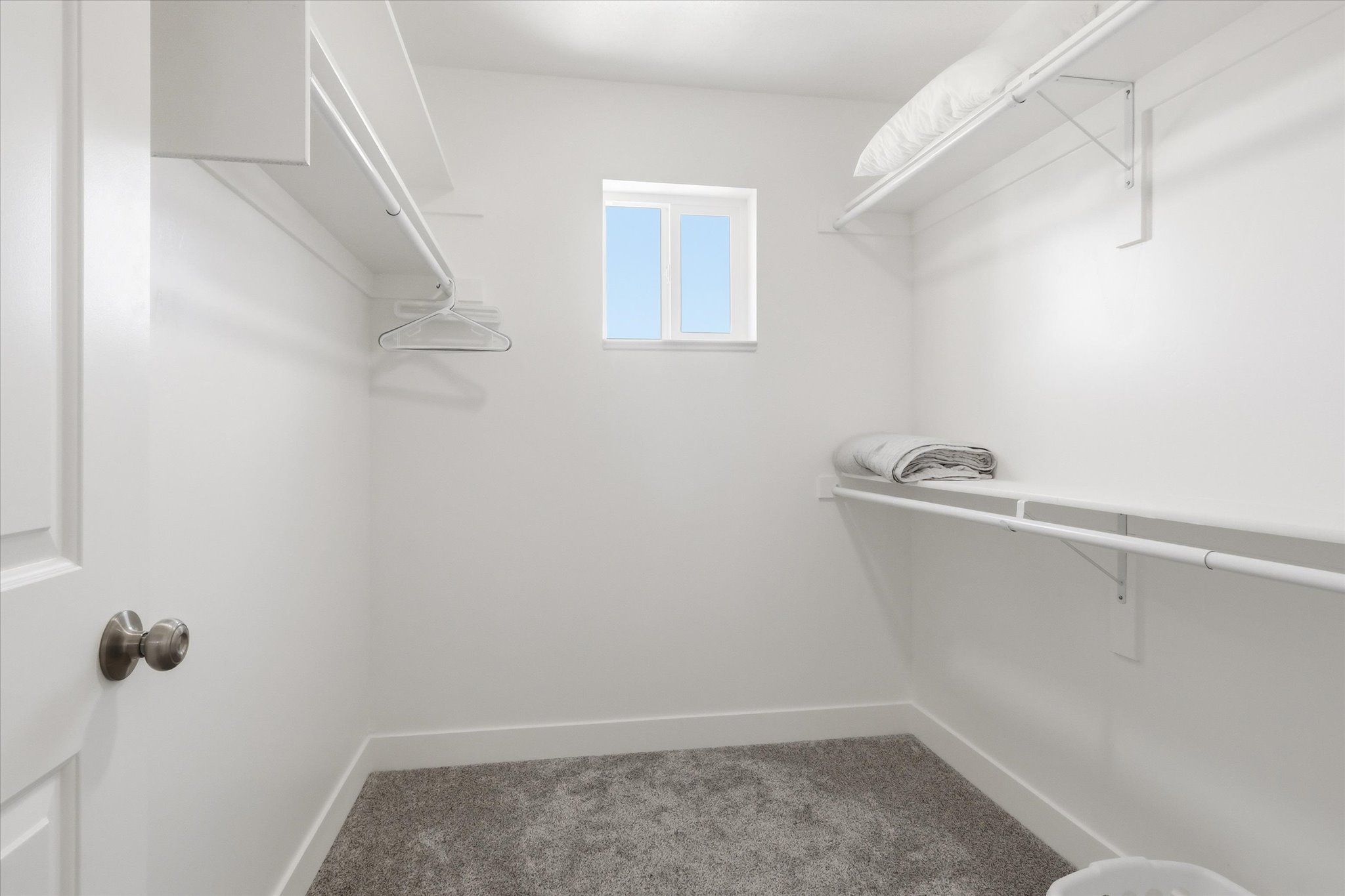 Walk in closet featuring light carpet