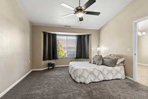 Bedroom featuring carpet floors and ceiling fan