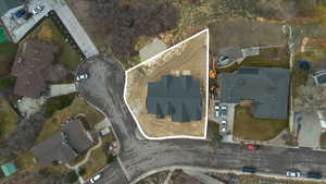 Aerial view of property's location featuring property parcel outlined