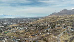 Aerial perspective of suburban area with mountains