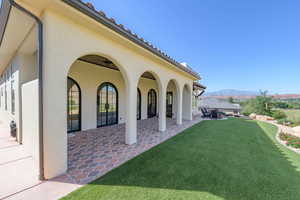 View of patio featuring a mountain view