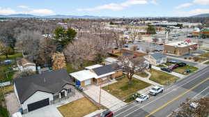 Aerial view of a mountain backdrop