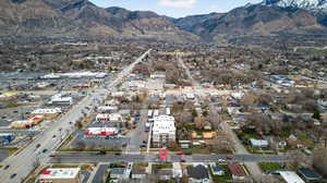 Aerial overview of property's location with mountains