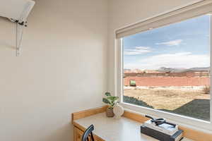 Interior space with a mountainous background