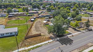 Aerial perspective of suburban area