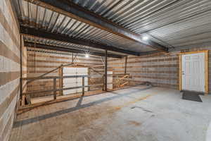 Garage featuring concrete block wall