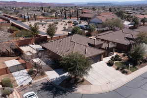 Aerial view of residential area featuring mountains