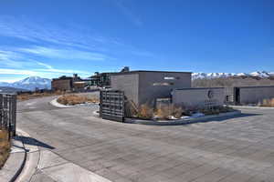 View of property exterior featuring a mountain view